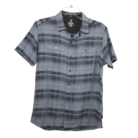KUHL Skorpio Cotton Linen Blend Button Down Short Sleeve Plaid Gray Shirt S - Picture 2 of 16